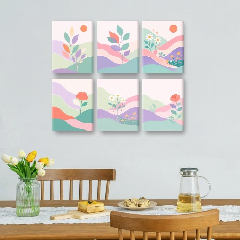6 Mini-Gemälde | Pastell Landschaften Set