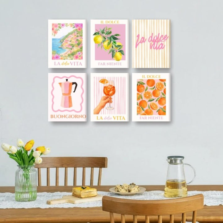 6 Mini-Gemälde | Rosa Dolce Vita Set
