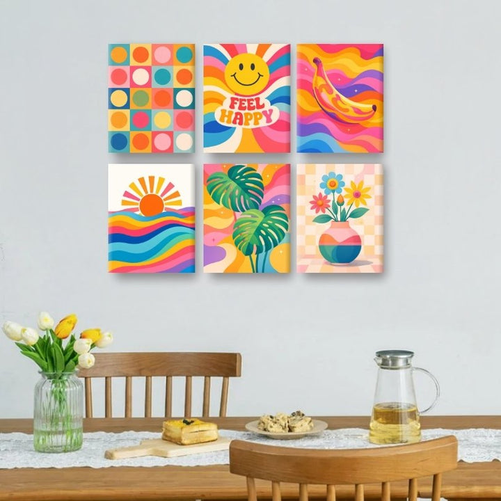 6 Mini-Gemälde | Regenbogen Retro Set