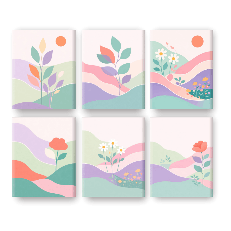 6 Mini-Gemälde | Pastell Landschaften Set