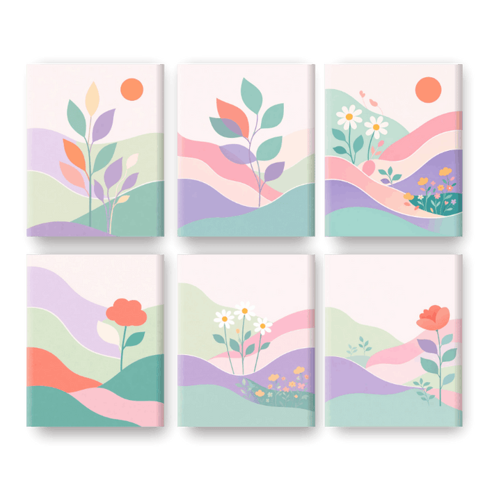6 Mini-Gemälde | Pastell Landschaften Set