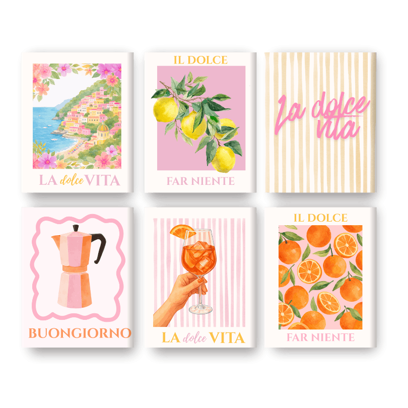 6 Mini-Gemälde | Rosa Dolce Vita Set