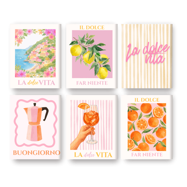 6 Mini-Gemälde | Rosa Dolce Vita Set