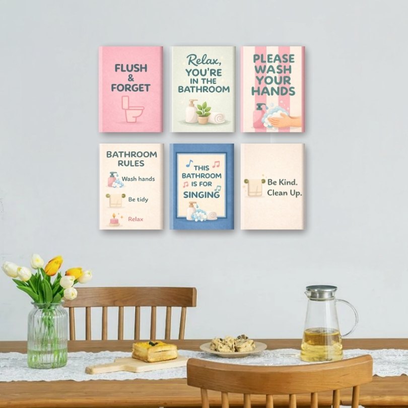 6 Mini-Gemälde | Badezimmer-Zitate Set