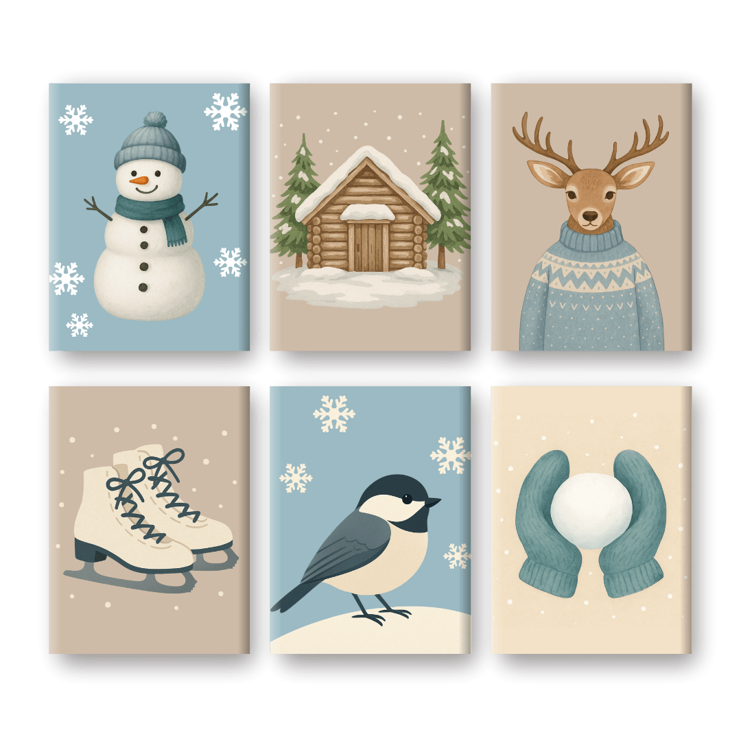 6 Mini-Gemälde | Kaltes Winter-Set