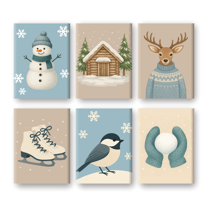 6 Mini-Gemälde | Kaltes Winter-Set