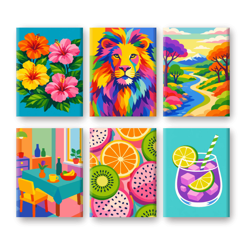 6 Mini-Gemälde | Farbexplosions-Set
