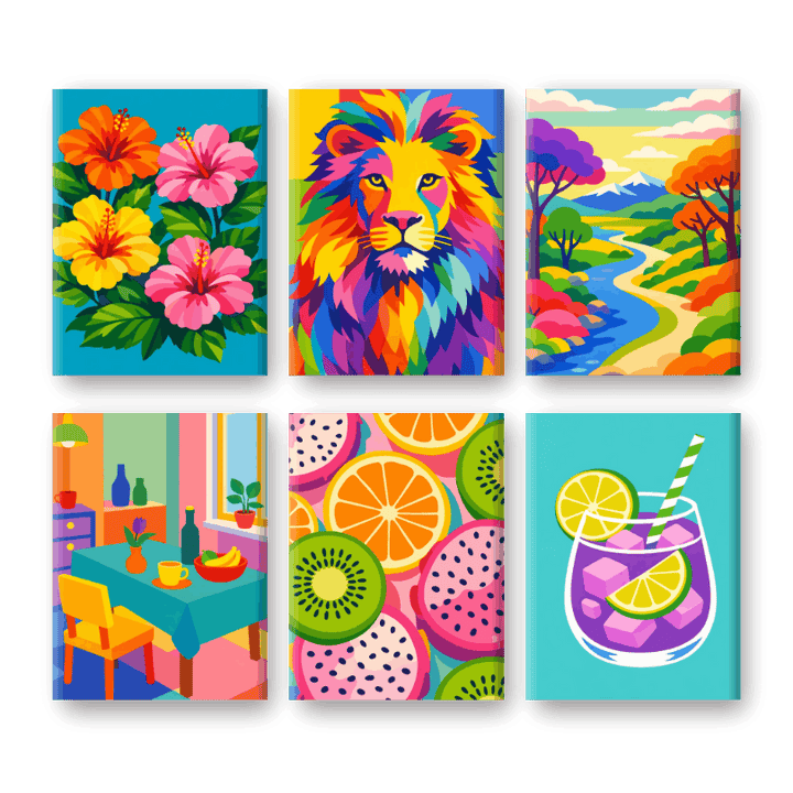 6 Mini-Gemälde | Farbexplosions-Set