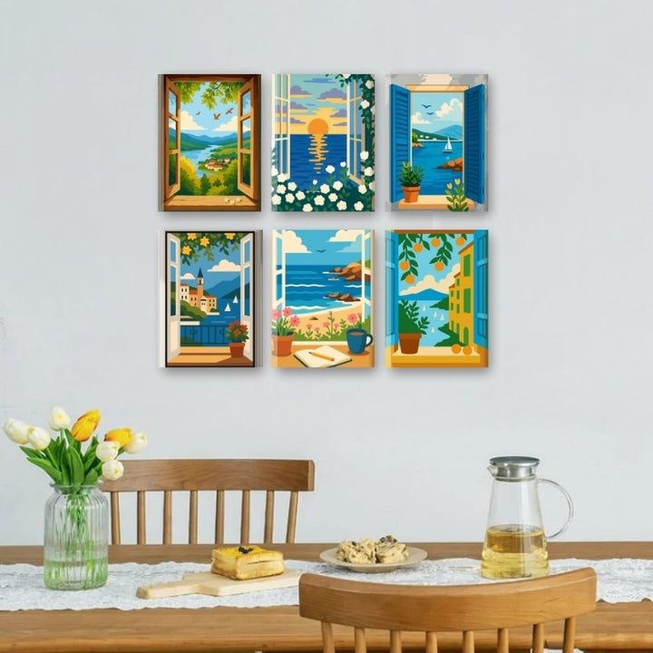 6 Mini-Gemälde | Bunte Fenster Set