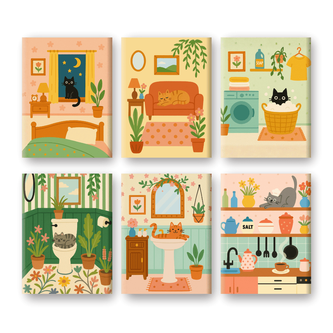 6 Mini-Gemälde | Süßes Katzen Set