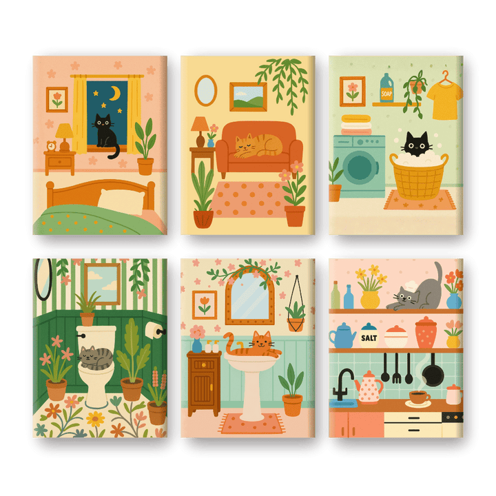 6 Mini-Gemälde | Süßes Katzen Set