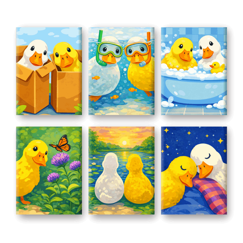 6 Mini-Gemälde | Süße Enten Set
