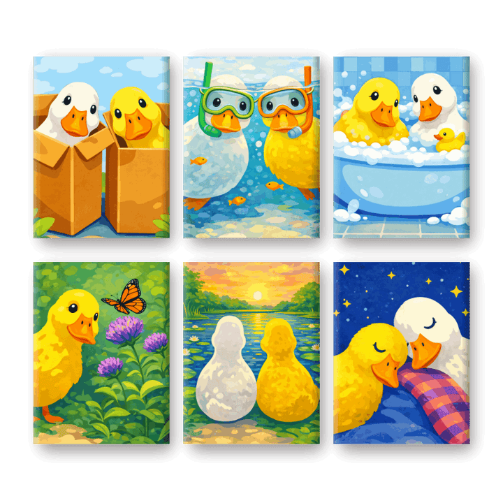 6 Mini-Gemälde | Süße Enten Set