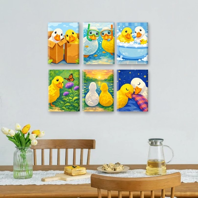 6 Mini-Gemälde | Süße Enten Set
