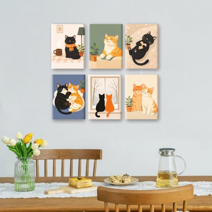 6 Mini-Gemälde | Süßes Hauskatzen Set