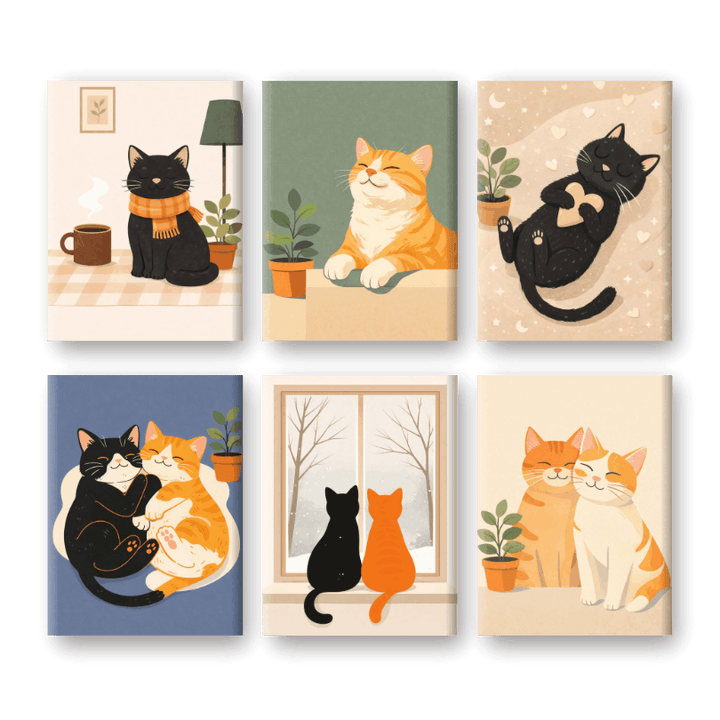 6 Mini-Gemälde | Süßes Hauskatzen Set