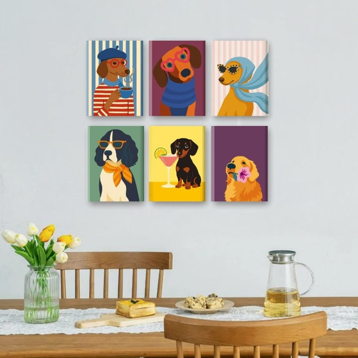 6 Mini-Gemälde | Schicke Hunde Set