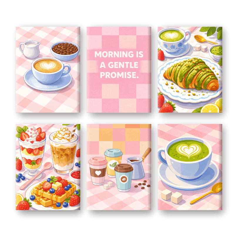 6 Mini-Gemälde | Sanftes Morgenfrühstück Set