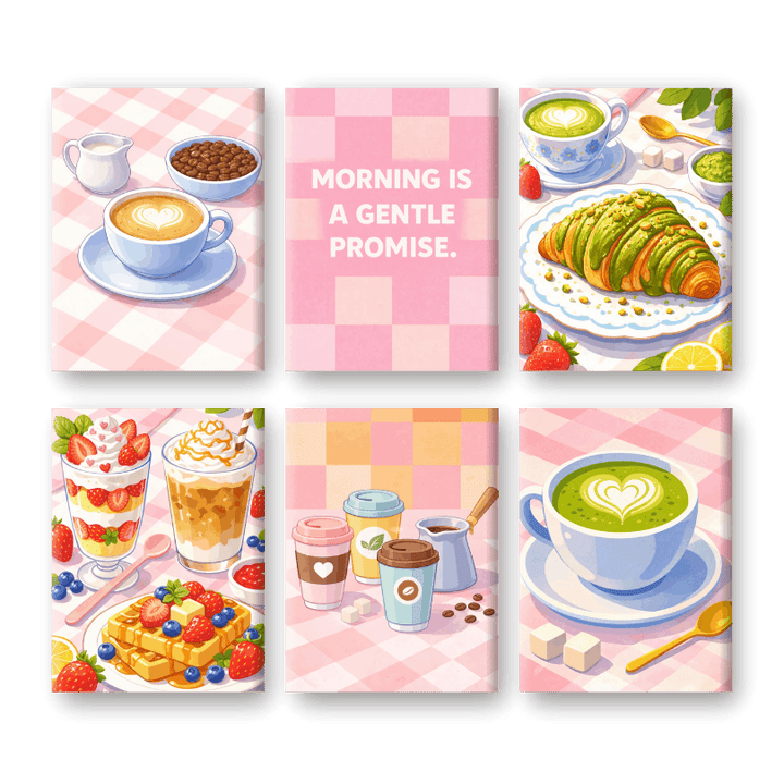6 Mini-Gemälde | Sanftes Morgenfrühstück Set