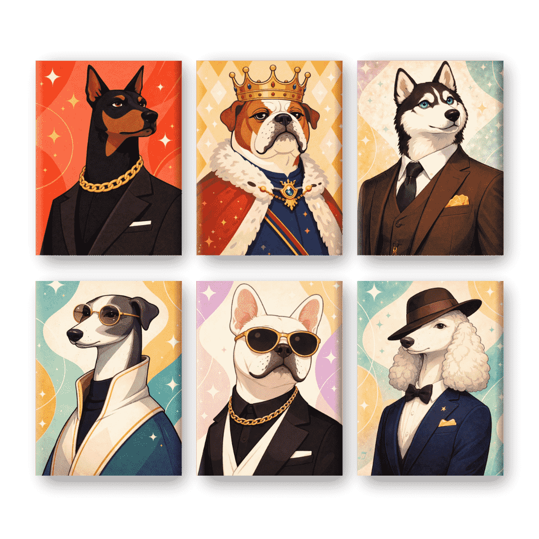 6 Mini-Gemälde | Gentleman Hunde Set