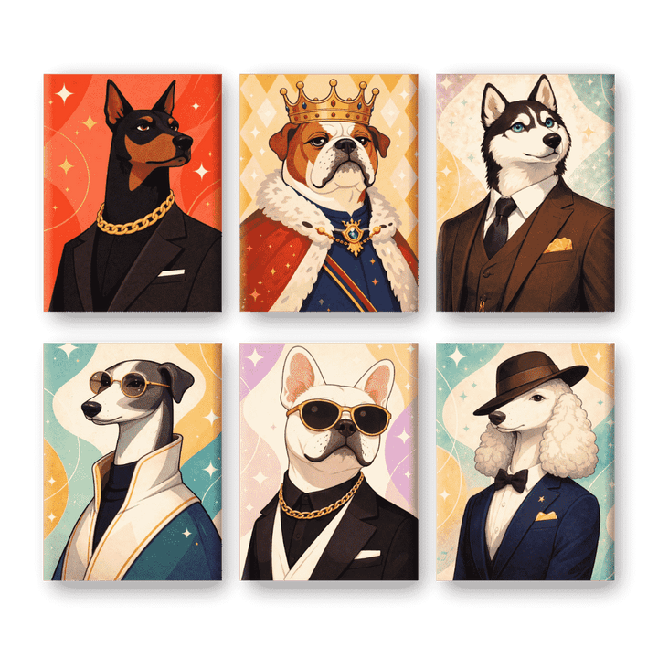 6 Mini-Gemälde | Gentleman Hunde Set