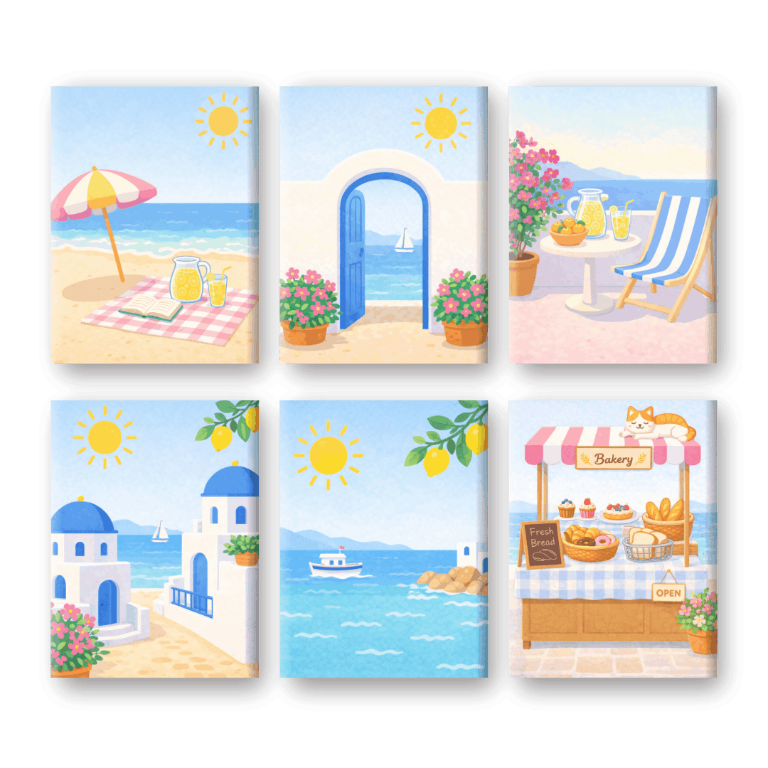 6 Mini-Gemälde | Griechische Inseln Set