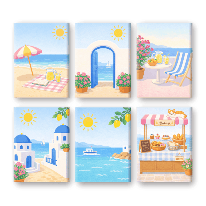 6 Mini-Gemälde | Griechische Inseln Set