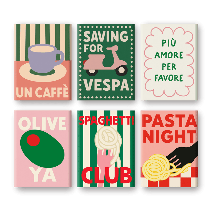 6 Mini-Gemälde | Italienisches Pasta & Kaffee-Set
