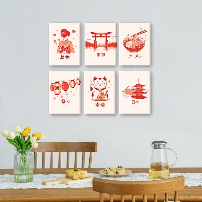 6 Mini-Gemälde | Japanisches Poster Set