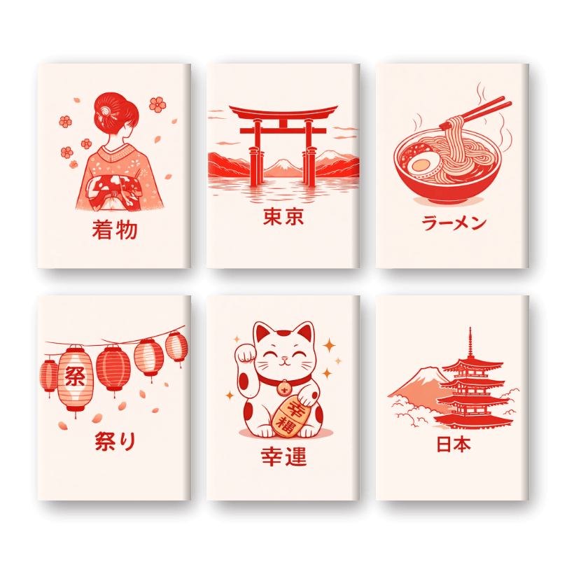 6 Mini-Gemälde | Japanisches Poster Set