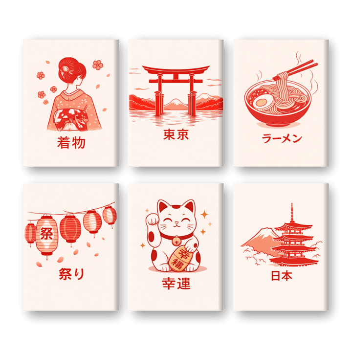 6 Mini-Gemälde | Japanisches Poster Set