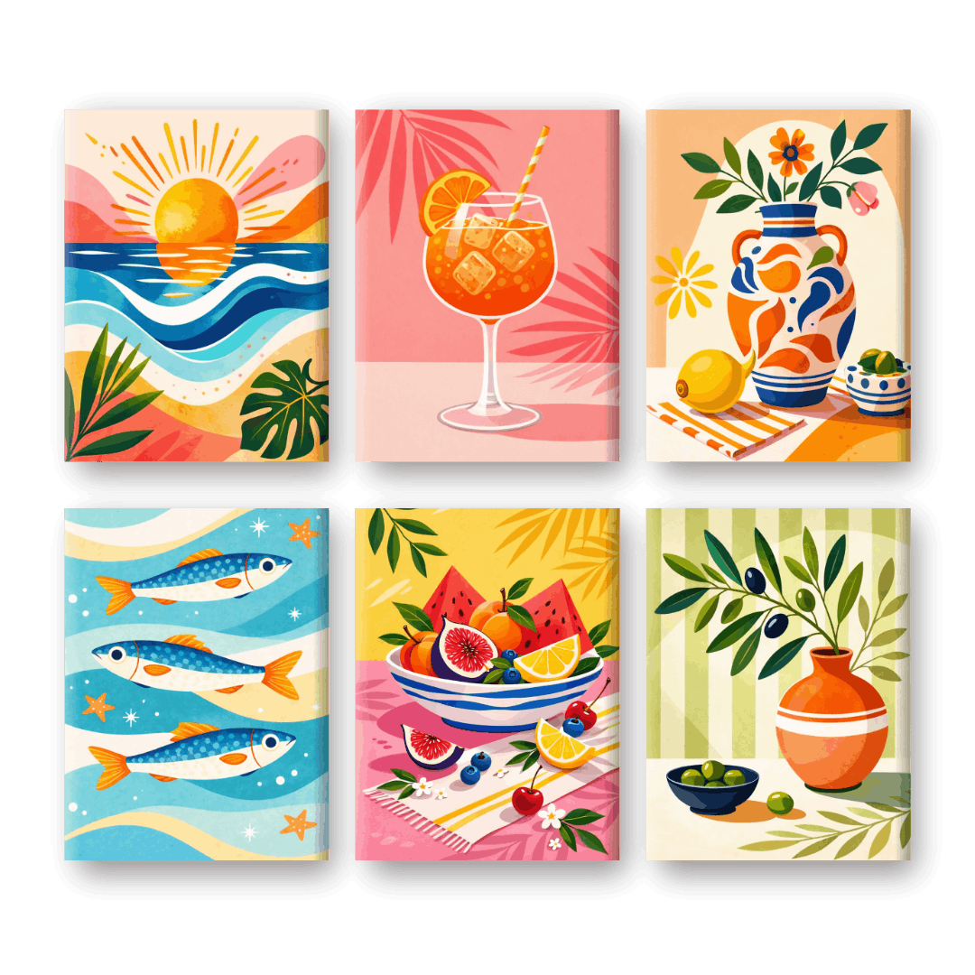 6 Mini-Gemälde | Mediterraner Urlaub Set