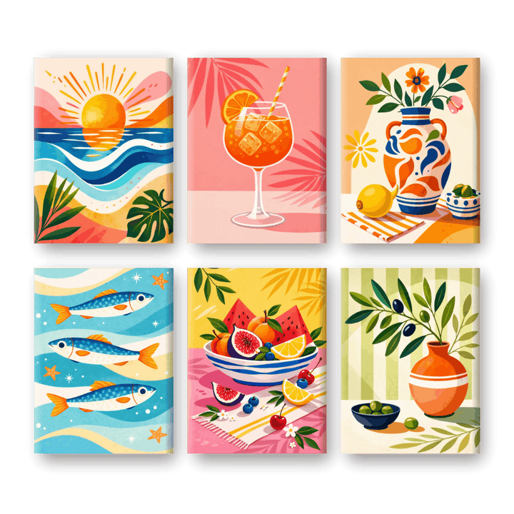 6 Mini-Gemälde | Mediterraner Urlaub Set