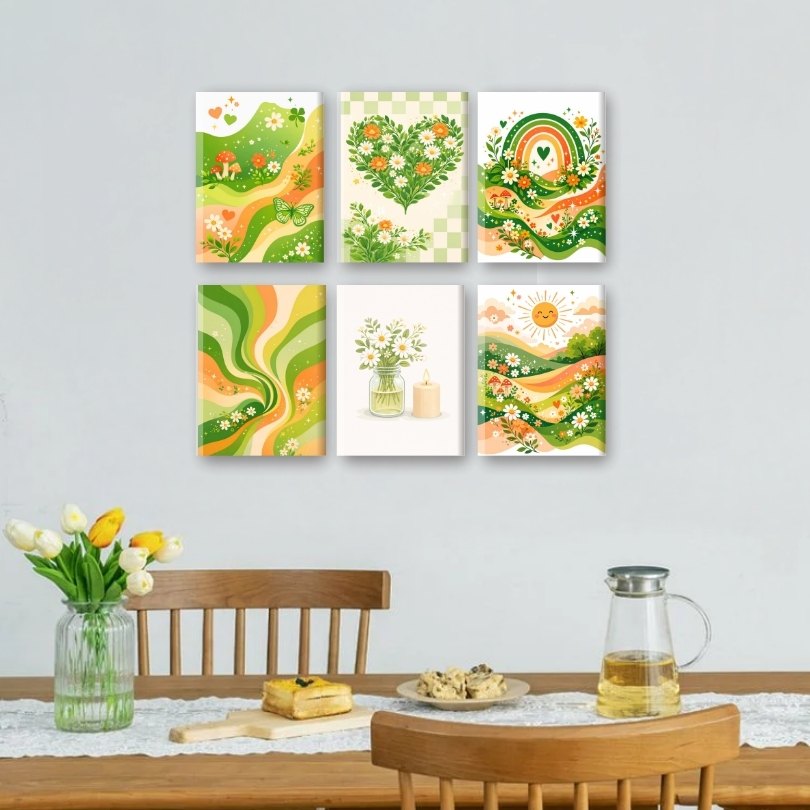 6 Mini-Gemälde | Grüner Garten Set