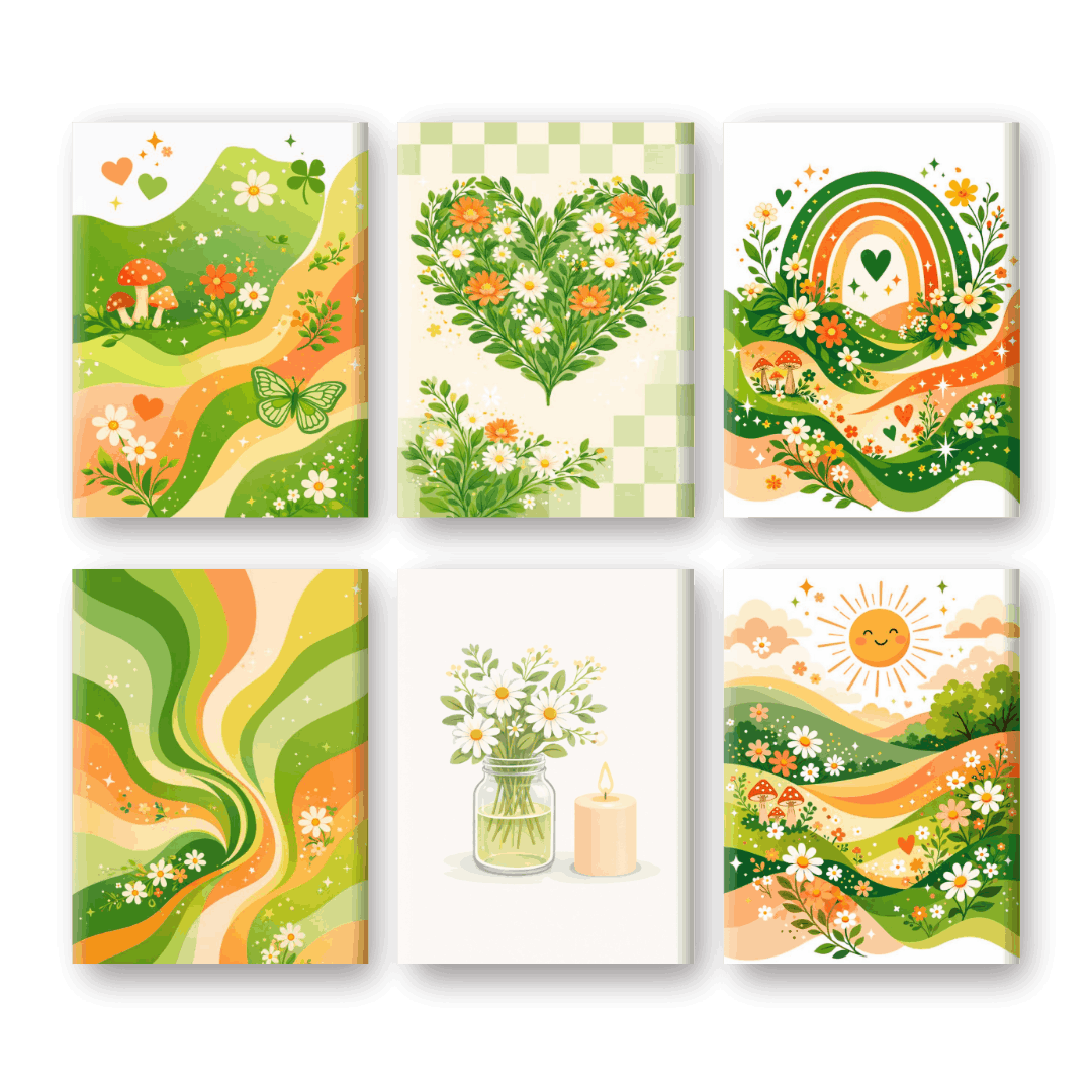 6 Mini-Gemälde | Grüner Garten Set
