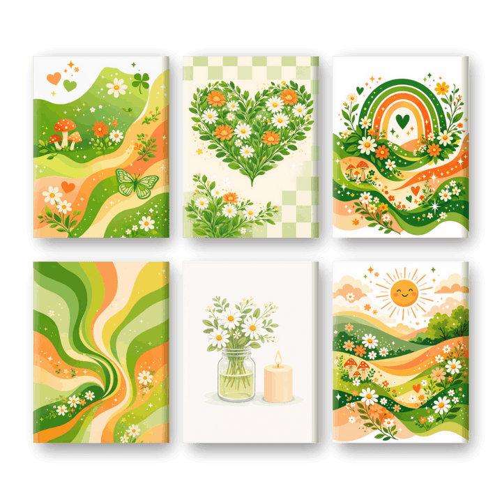 6 Mini-Gemälde | Grüner Garten Set