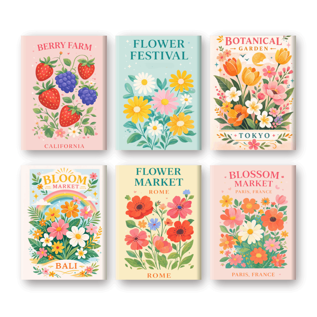 6 Mini-Gemälde | Blumenfestival Set