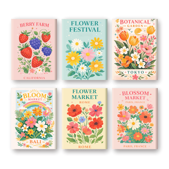 6 Mini-Gemälde | Blumenfestival Set