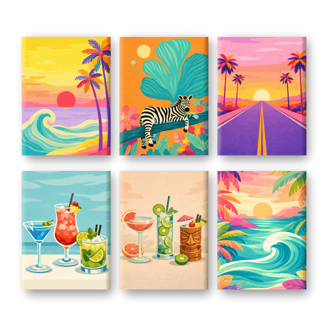 6 Mini-Gemälde | Tropische Farben Set