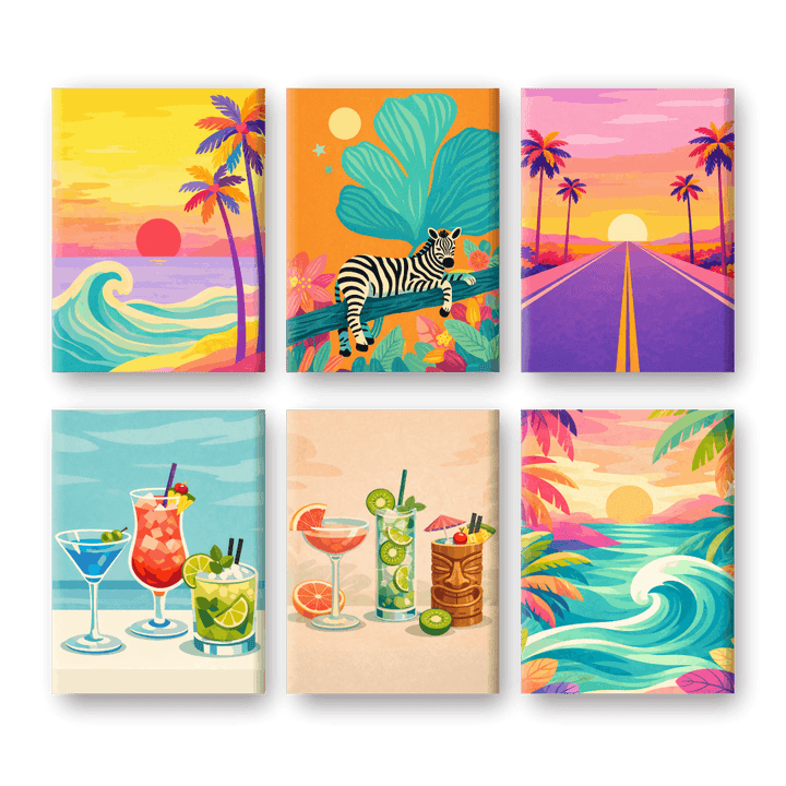 6 Mini-Gemälde | Tropische Farben Set