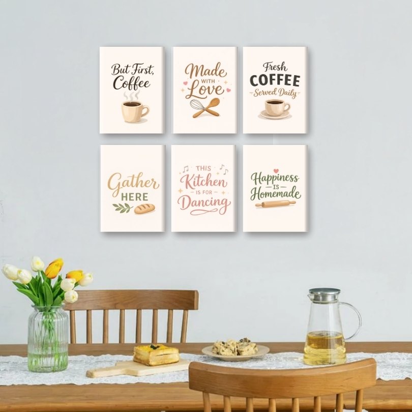 6 Mini-Gemälde | Küchen Zitate Set