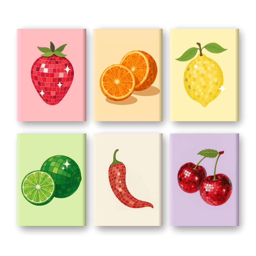 6 Mini-Gemälde | Glänzendes Früchte Set