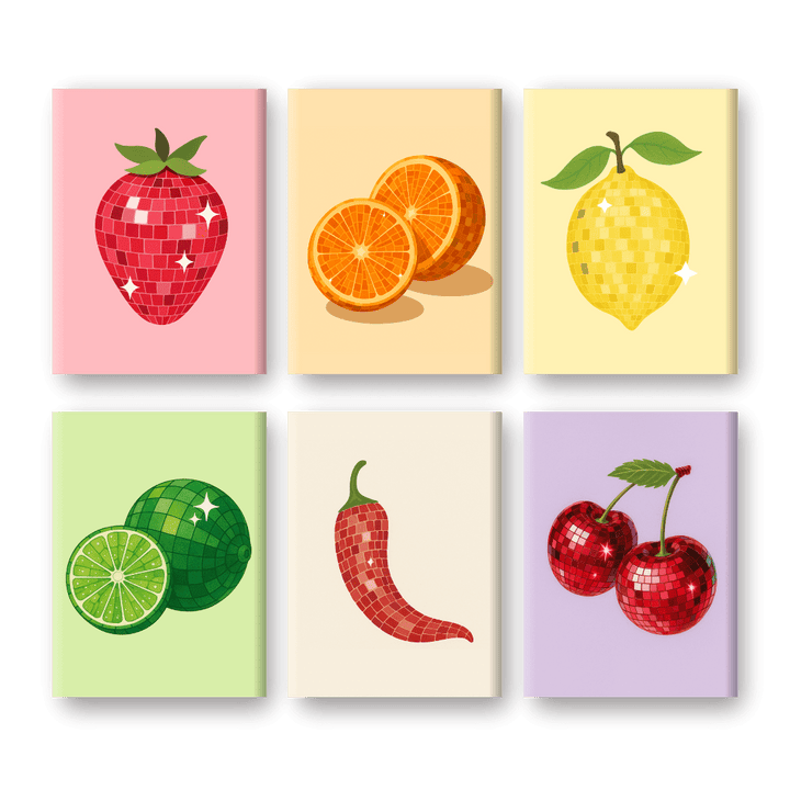 6 Mini-Gemälde | Glänzendes Früchte Set