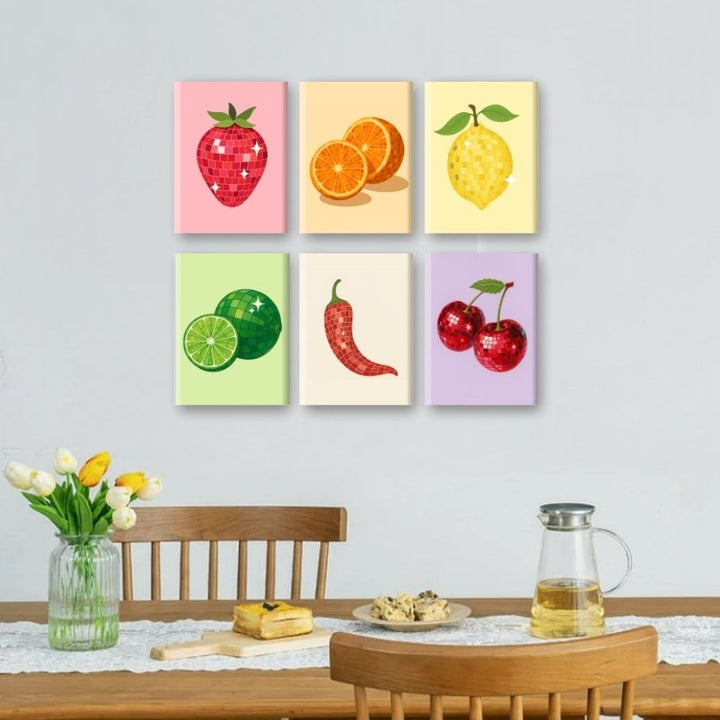 6 Mini-Gemälde | Glänzendes Früchte Set