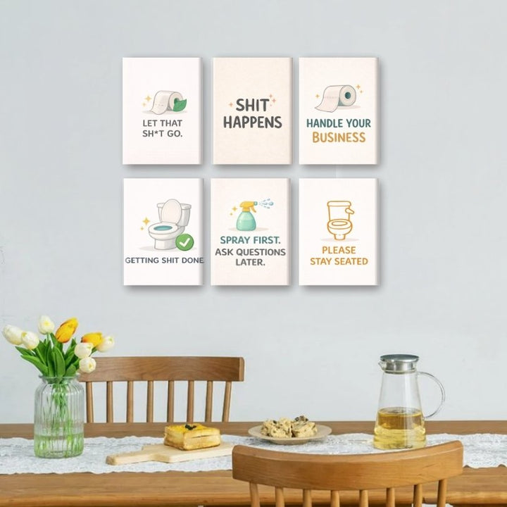 6 Mini-Gemälde | Toiletten-Zitate Set