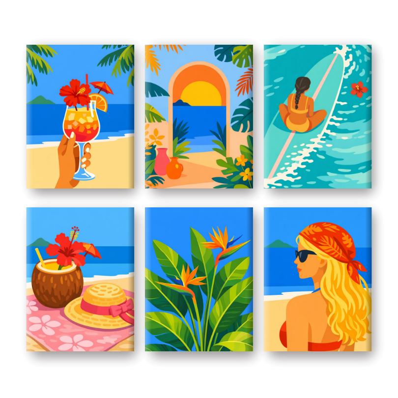 6 Mini-Gemälde | Tropisches Strandset