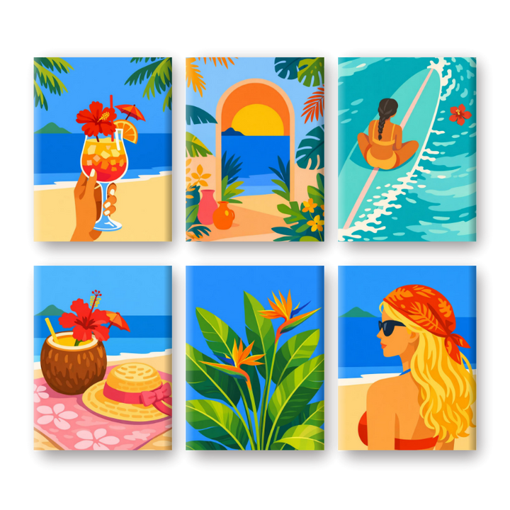 6 Mini-Gemälde | Tropisches Strandset