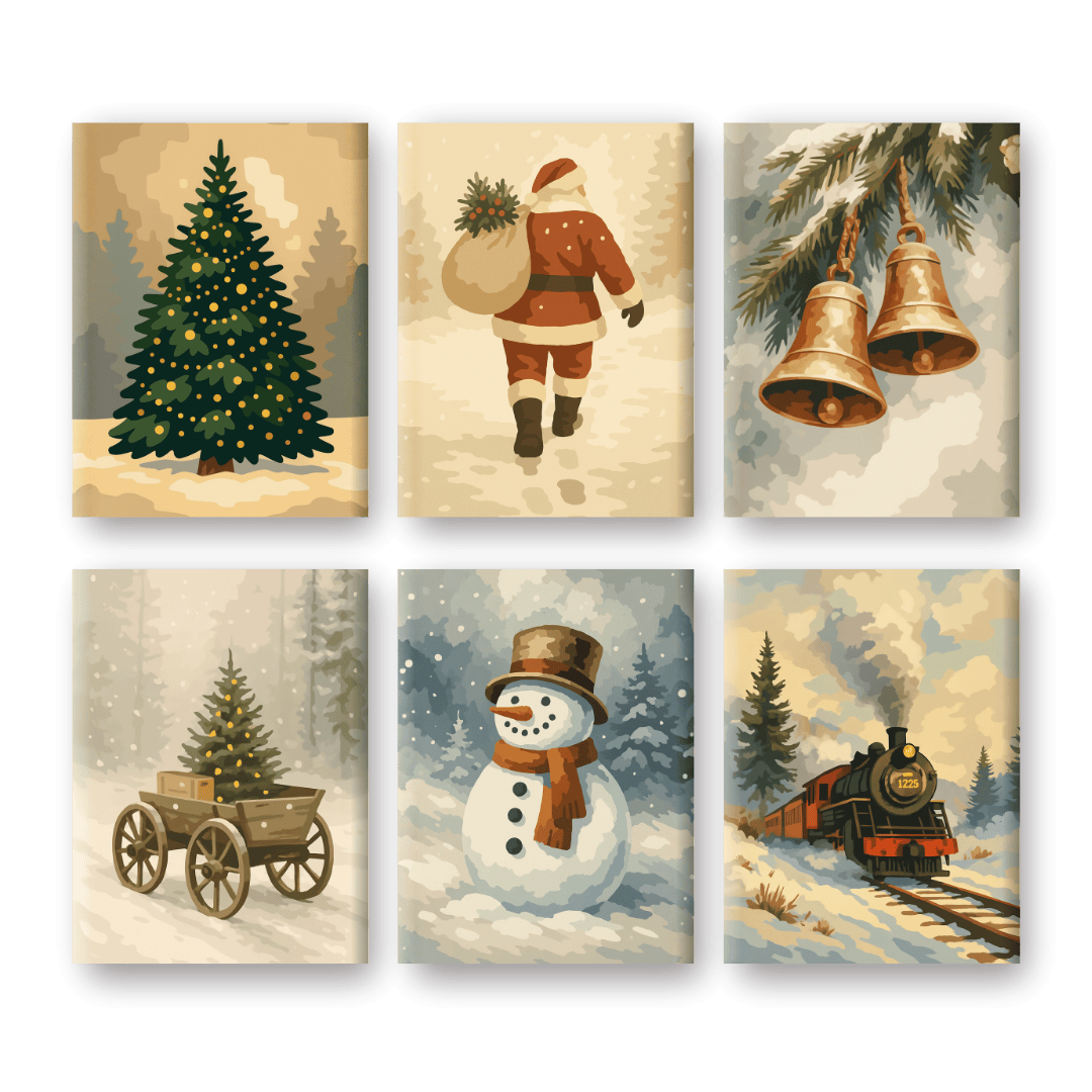 6 Mini-Gemälde | Vintage Weihnachten Set
