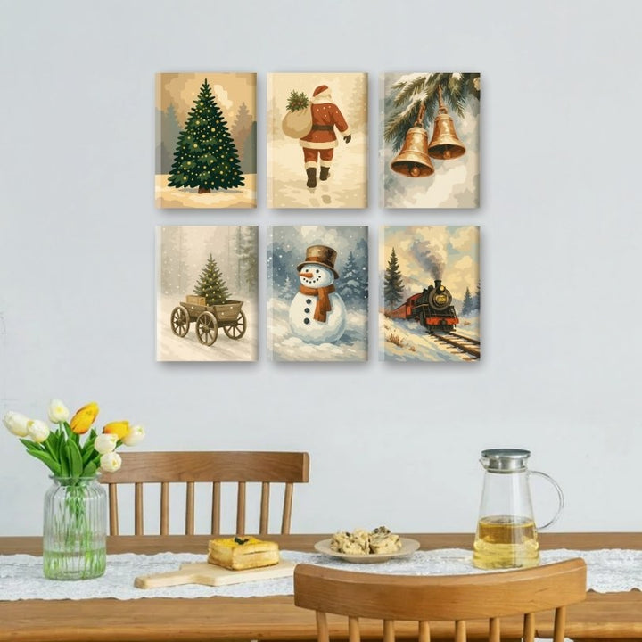6 Mini-Gemälde | Vintage Weihnachten Set