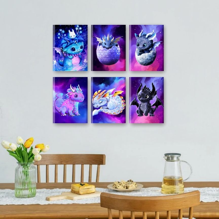 6 Mini-Gemälde | Little Dragons Set - by Tiny Tami